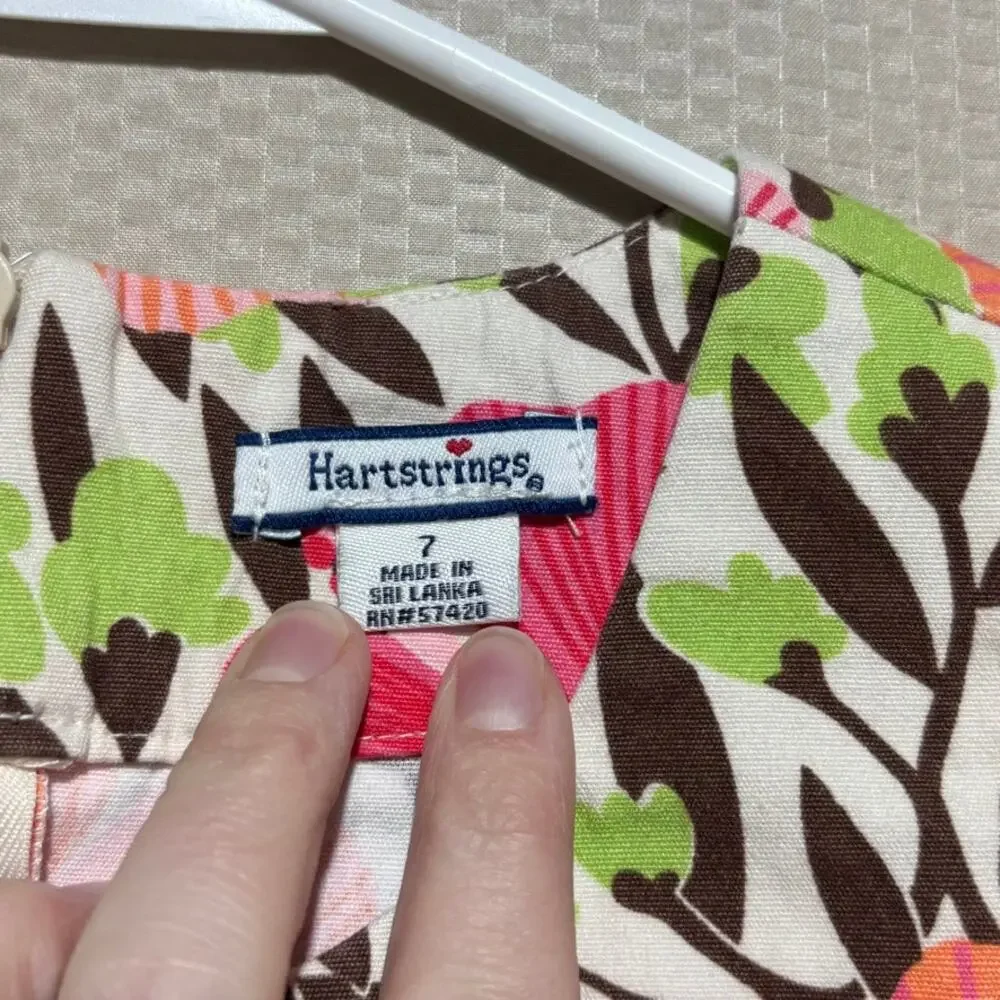 Hartstrings Girls Vintage Floral Cotton Bow Detail Dress Size 7